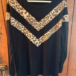 Sew In Love Black and Leopard Print Long Sleeve Top